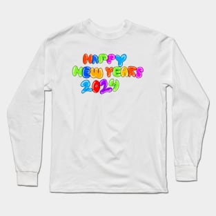 Happy new year 2024 buble letter colourful Long Sleeve T-Shirt